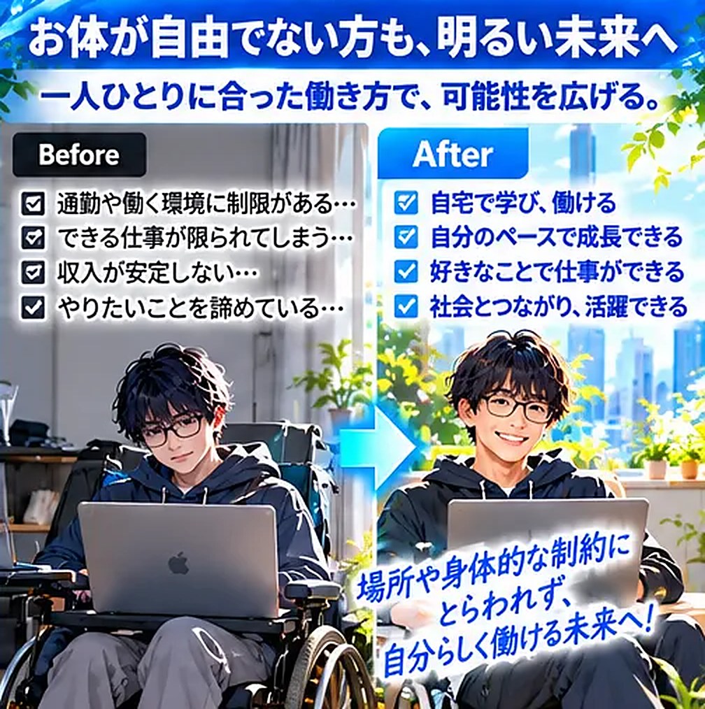 自宅でノートパソコンを使い、笑顔で働く人