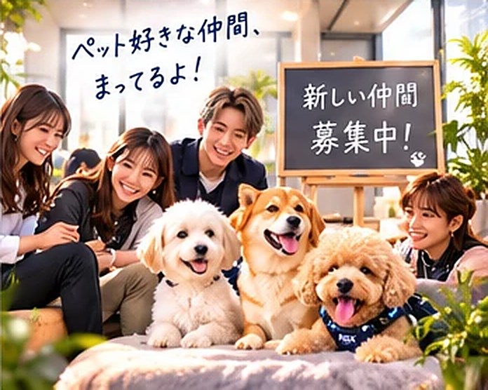 仲間と犬たちに囲まれるラスク君