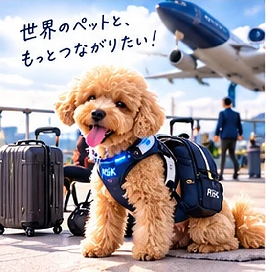 空港でスーツケースと一緒のラスク君